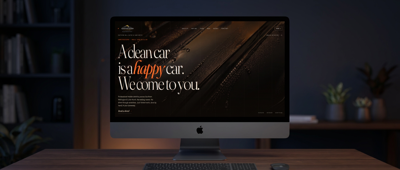 Sunnyside Cleans — mobile auto detailing website displayed on a desktop monitor